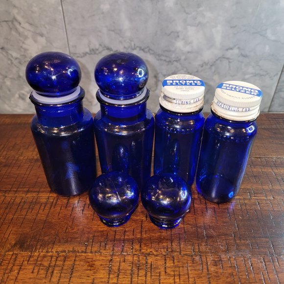 Vintage Cobalt Blue Glass, Small Lot of 4" Apothecary bottles - Picture 2 of 4